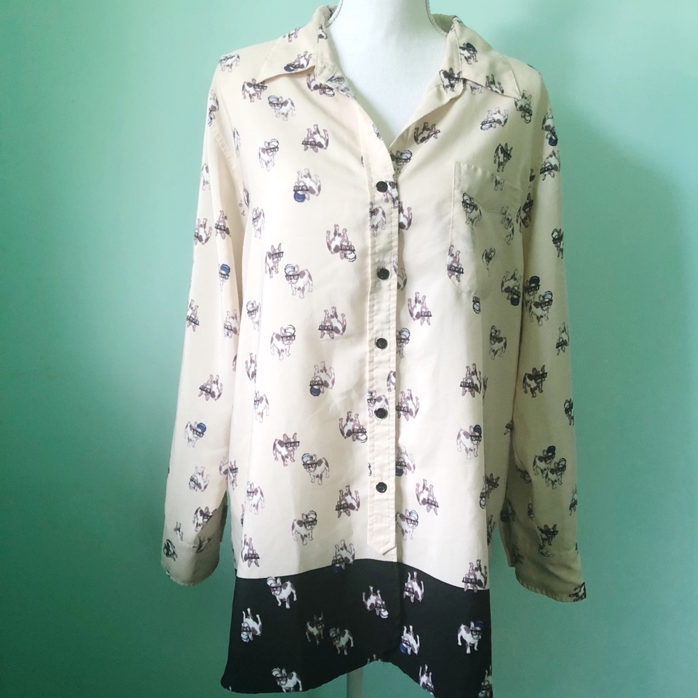 Ellen Tracy Two-Tone French Bulldog Button Down XL